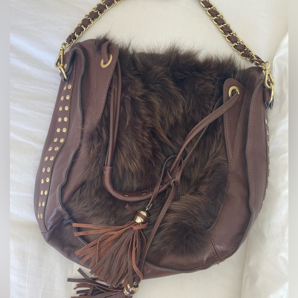 Hype leather and fur tote bag gently used